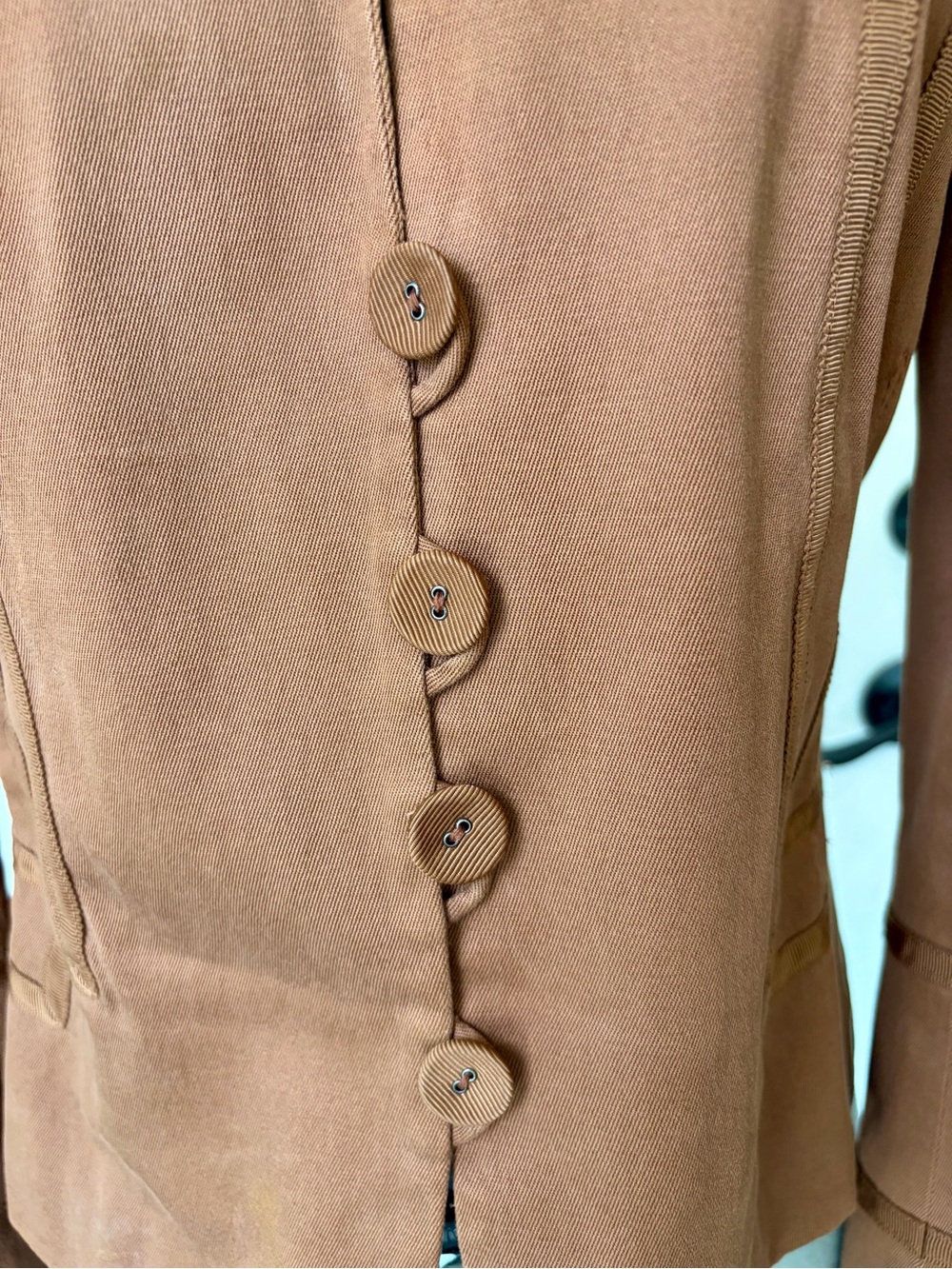 Marc Jacobs Vintage Cognac Button-Front Jacket, Grosgrain trim, 6 (smaller), EUC - Picture 4 of 12